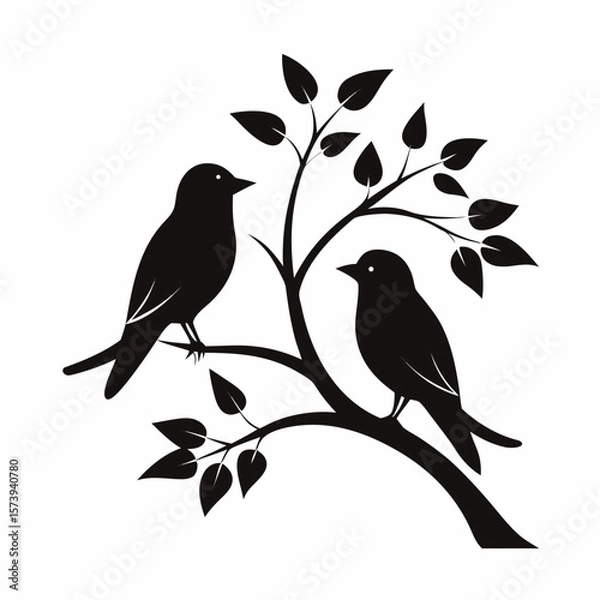 Fototapeta Two Birds on Branch Silhouette