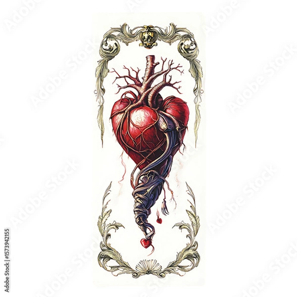Fototapeta Intricate Anatomical Heart Art: Gothic Victorian Style Illustration
