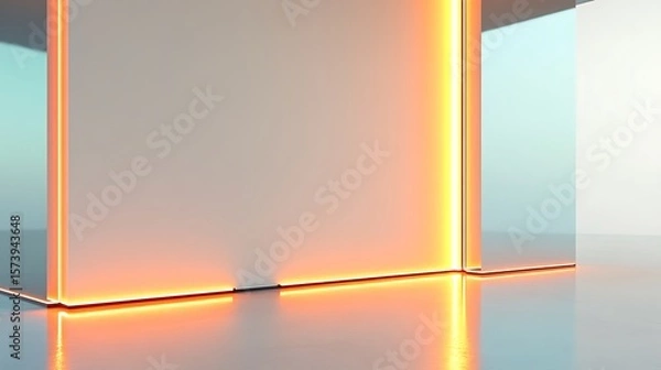 Fototapeta Abstract corner with orange led lighting and reflections in a modern setting