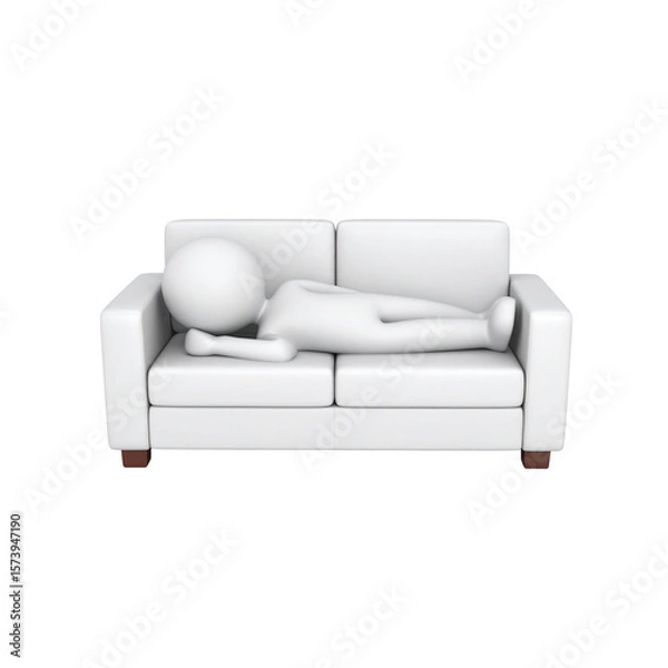 Fototapeta 
3d cartoon man sleeping on sofa isolated on a white background