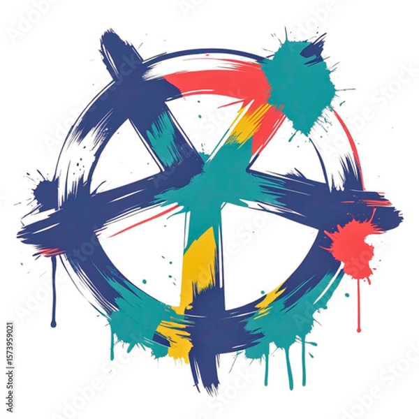 Fototapeta Vibrant abstract anarchy symbol with colorful paint splatters and drips