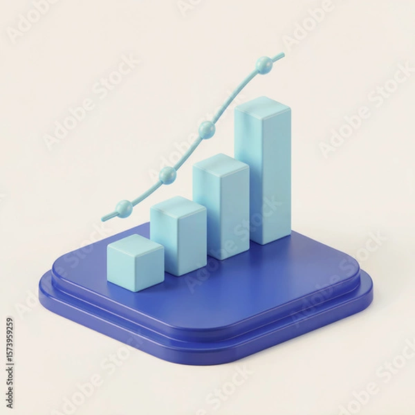 Fototapeta 3D Isometric Business Growth Chart with Upward Trend on Blue Platform