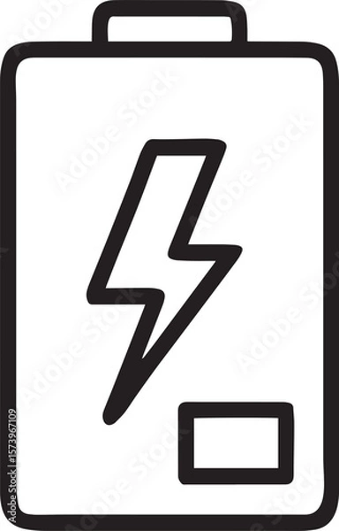 Fototapeta Energy Icon: A minimalist illustration of a battery with a bold lightning bolt, representing power, energy, and technological efficiency.