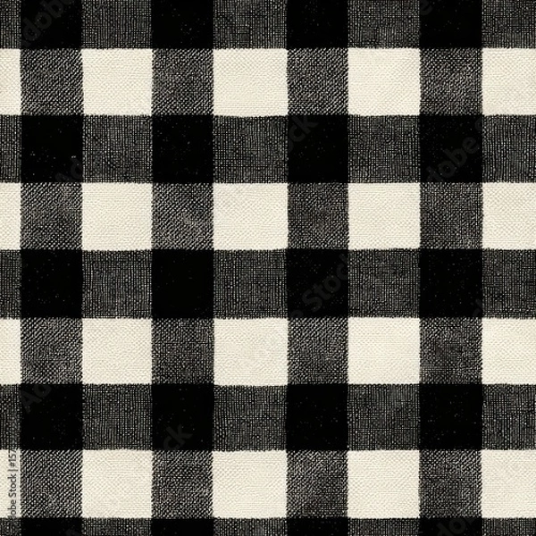 Fototapeta Black and White Checkered Pattern Fabric Texture for Background Design