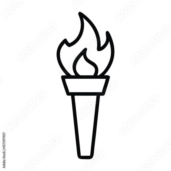 Fototapeta Simple outline illustration of a burning torch symbolizing flame and illumination