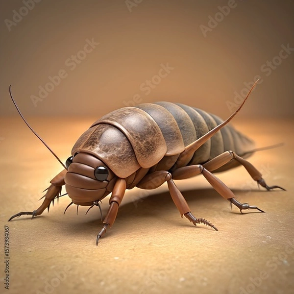 Fototapeta Detailed close up 3d render of a brown cockroach on a textured surface