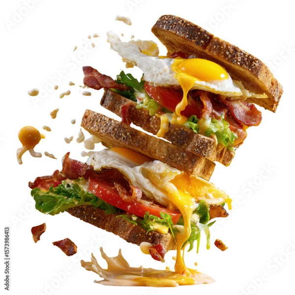 Fototapeta A delicious hamburger and french fries meal with cheese, lettuce, tomato, and onion on a fresh bun