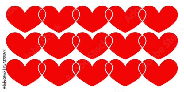 Fototapeta Seamless pattern of intertwined red hearts in a continuous line, isolated on a transparent background.  Vector illustration for web design, fabric print, wallpaper or gift paper.