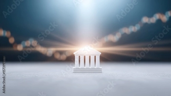 Obraz A bank hologram with connecting technology, with a stock market graph background, symbolizing futuristic finance, digital banking.