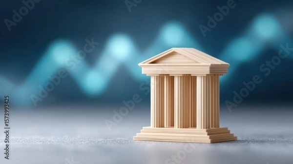 Obraz A bank model on the table with stock market background, symbolizing the use of monetary policy, financial regulation.