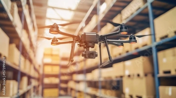 Fototapeta Automated warehouse inventory management utilizing drone technology for precision