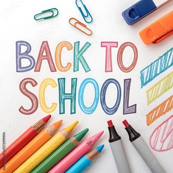 Obraz Colorful Back to School Illustration with Pencils, Markers, and Fun Typography. Back to School , Welcome to back school . Ai