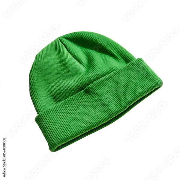 Obraz A stylish, casual single green knit beanie, a perfect warm hat for autumn or winter, isolated on a transparent background png