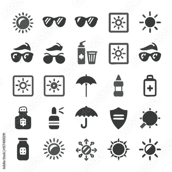 Fototapeta Collection of sun protection icons and symbols illustrating summer safety and weather elements
