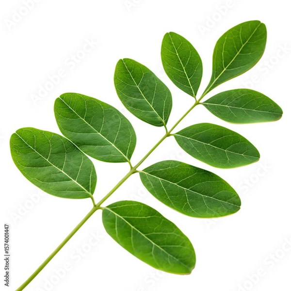 Obraz A nutritious single green moringa oleifera leaf, a potent herbal supplement and vegetable, isolated on a transparent background png