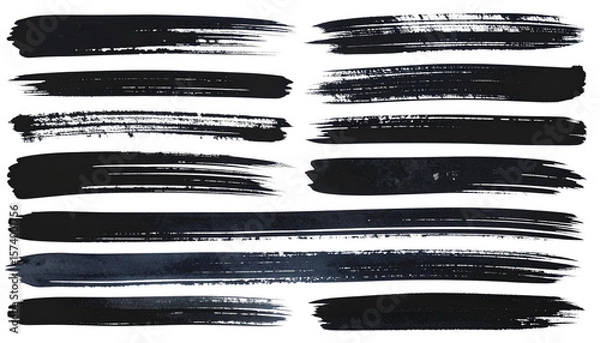 Obraz Set bundle abstract black ink paint brush stroke lines texture PNG transparent background