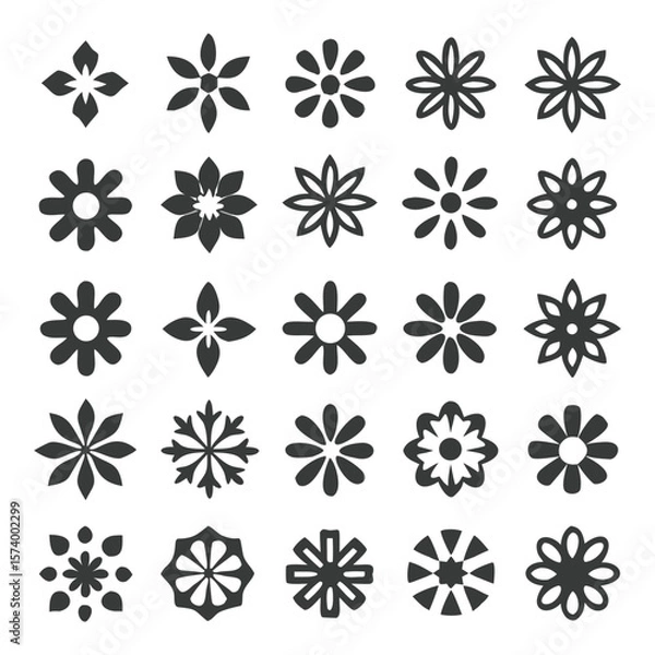 Fototapeta Collection of vector flower icons in different styles for decorative design elements