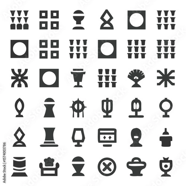 Fototapeta Set of minimalist icons illustrating abstract concepts and various shapes in a grid arrangement