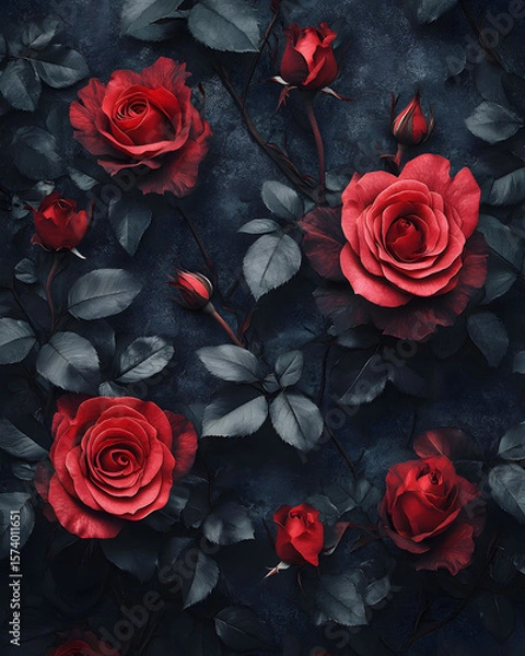 Fototapeta Dark Moody Floral Background Gothic Roses and Deep Shadows