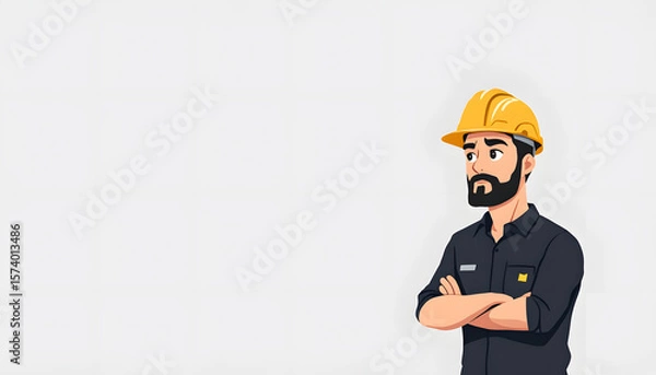 Fototapeta Illustration of Worried Construction Worker Wearing Yellow Hard Hat