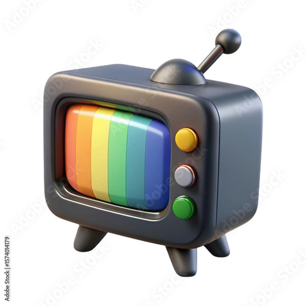 Fototapeta Retro television with rainbow screen and antenna isolated on transparent background