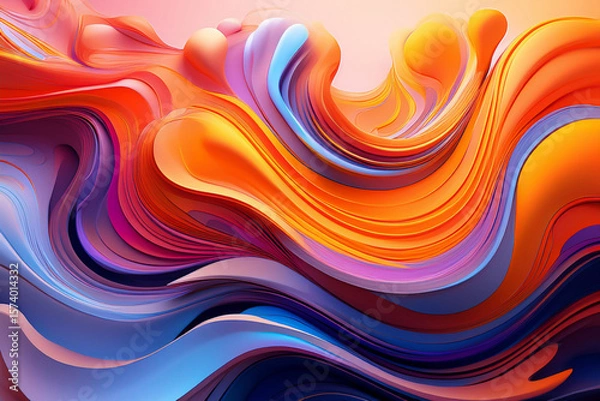 Fototapeta Fiery Abstract Waves - Vibrant Liquid Flow in Orange and Purple