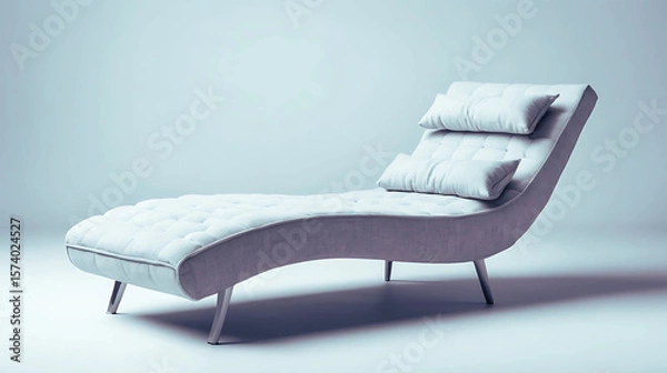 Obraz Photo of a modern chaise lounge with a soft pillow, isolated on a white background. Sleek, contemporary furniture design perfect for living rooms, reading corners, or minimalist interior decor.