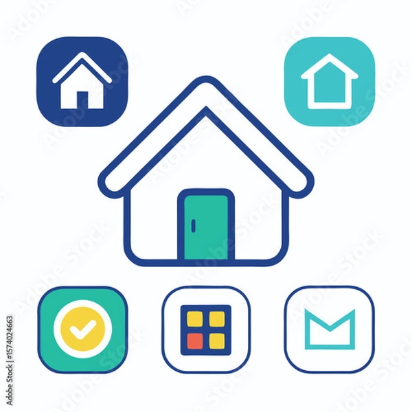 Obraz Multi-Style Home Icon Set – Filled, Outline, Flat & Rounded for iOS/Android
