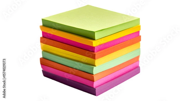 Obraz A vibrant stack of colorful sticky notes arranged neatly on a black background in a studio setting