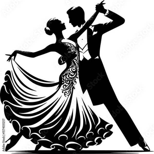 Fototapeta Graceful Dance: The captivating silhouette of a couple gracefully moves in an elegant dance, showcasing the beauty of rhythm and the connection between partners.