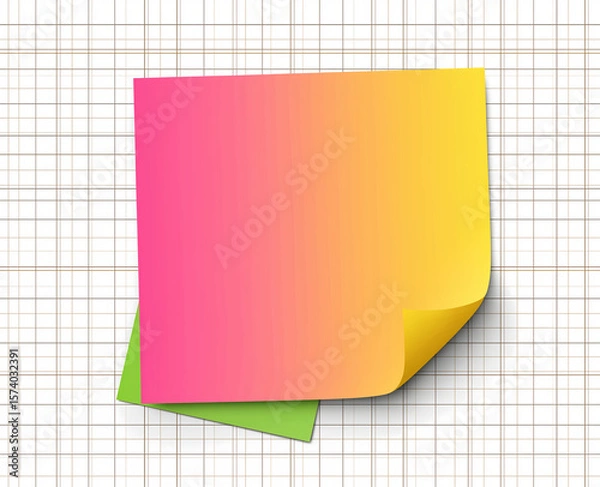 Fototapeta Blank squared paper sheet clipped with metal binder against white background in minimalist office stationery flat lay

