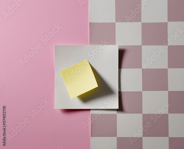 Fototapeta Blank squared paper sheet clipped with metal binder against white background in minimalist office stationery flat lay

