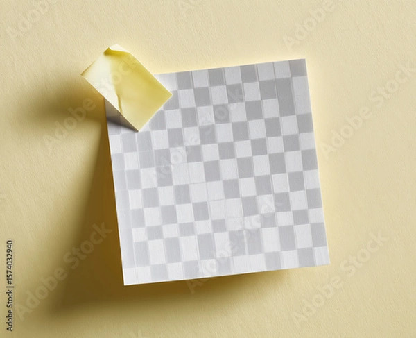 Fototapeta Blank squared paper sheet clipped with metal binder against white background in minimalist office stationery flat lay

