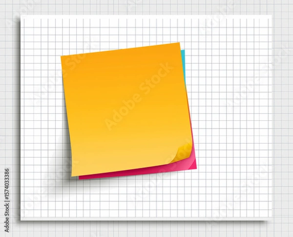 Fototapeta Blank squared paper sheet clipped with metal binder against white background in minimalist office stationery flat lay


