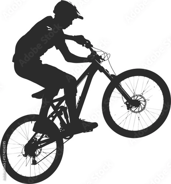 Obraz MTB Downhill Jump Athlete Silhouette - Dynamic Rider Vector