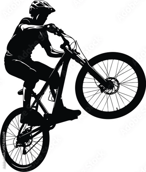 Obraz MTB Downhill Jump Athlete Silhouette - Dynamic Rider Vector