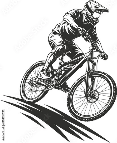 Obraz Mountain Biker in Action Vector Illustration - Dynamic Outdoor Adventure Design