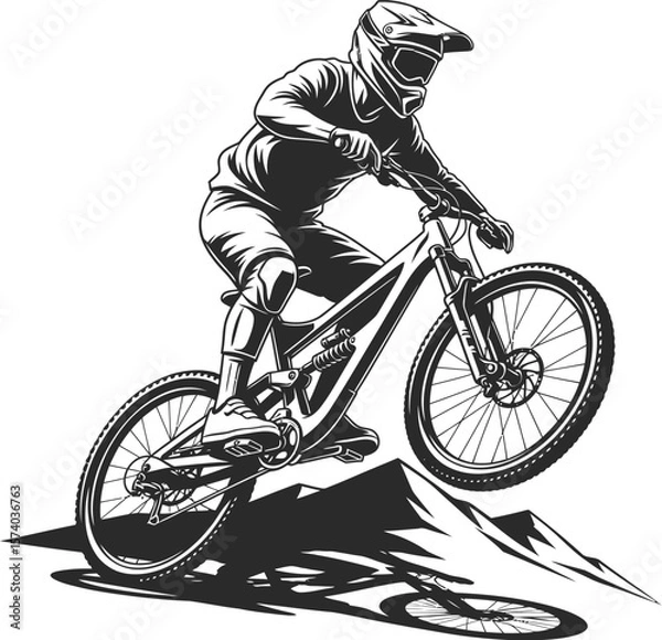 Obraz Mountain Biker in Action Vector Illustration - Dynamic Outdoor Adventure Design