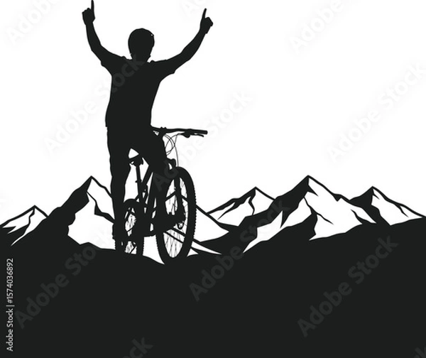 Obraz Dynamic Mountain Biker Silhouette - Rider on Mountain Peak Vector