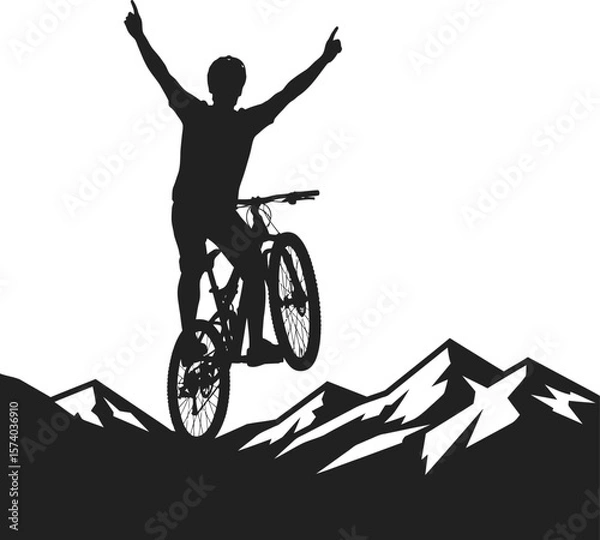 Obraz Dynamic Mountain Biker Silhouette - Rider on Mountain Peak Vector