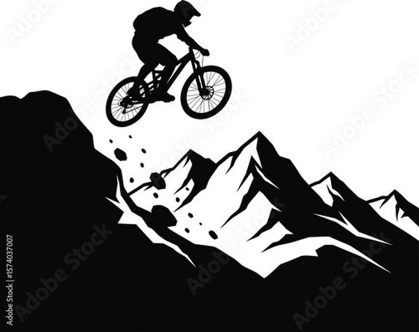 Obraz Mountain Biking Silhouettes Vector Set - Dynamic MTB Action Icons