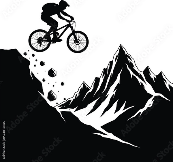 Obraz Mountain Biking Silhouettes Vector Set - Dynamic MTB Action Icons