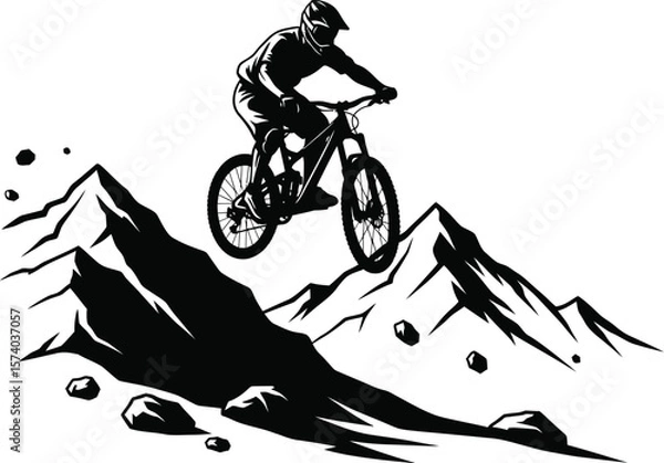 Obraz Mountain Biking Silhouettes Vector Set - Dynamic MTB Action Icons