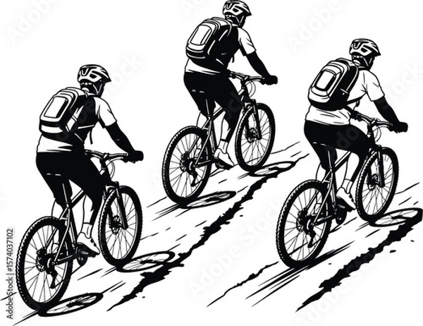 Obraz Mountain Biker Silhouette Vector - Dynamic Cycling Action Icon