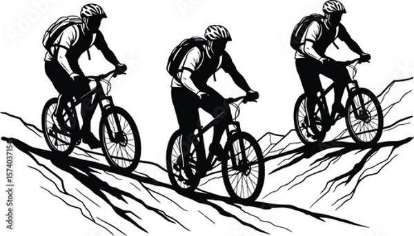 Obraz Mountain Biker Silhouette Vector - Dynamic Cycling Action Icon