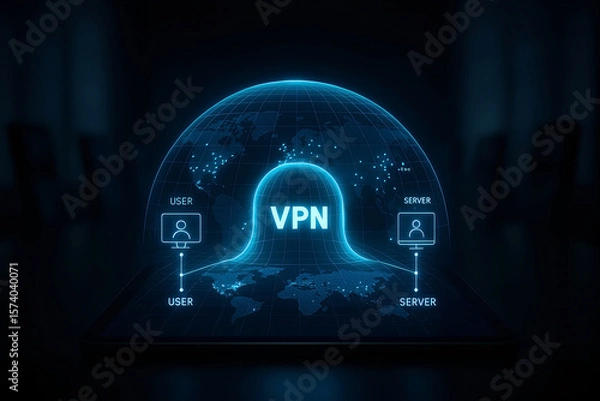 Obraz Conceptual digital illustration depicting secure virtual private network connectivity and global data protection for enhanced online privacy