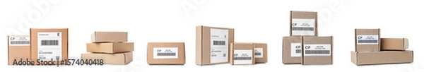 Obraz Set of many parcel boxes on white background