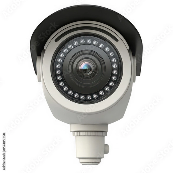 Fototapeta White surveillance camera with infrared L E Ds and black visor