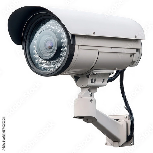Fototapeta White surveillance camera with infrared L E Ds and adjustable mount