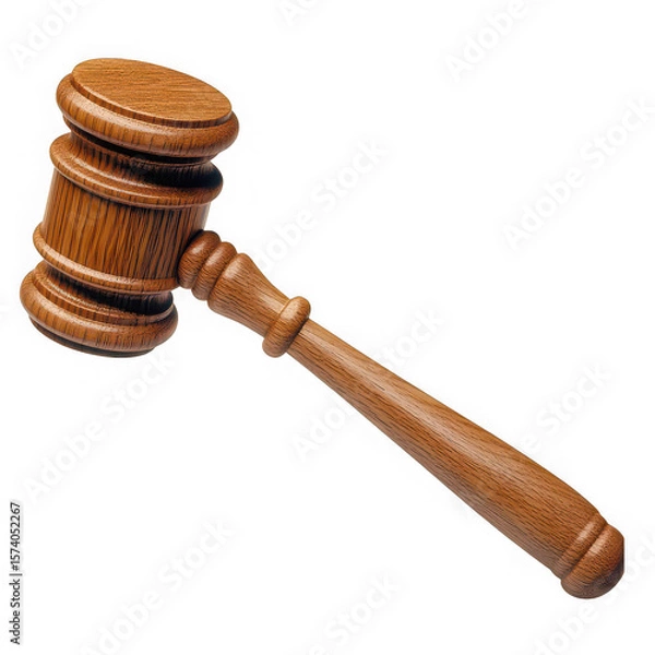 Fototapeta Wooden gavel with ornate handle and striking head image